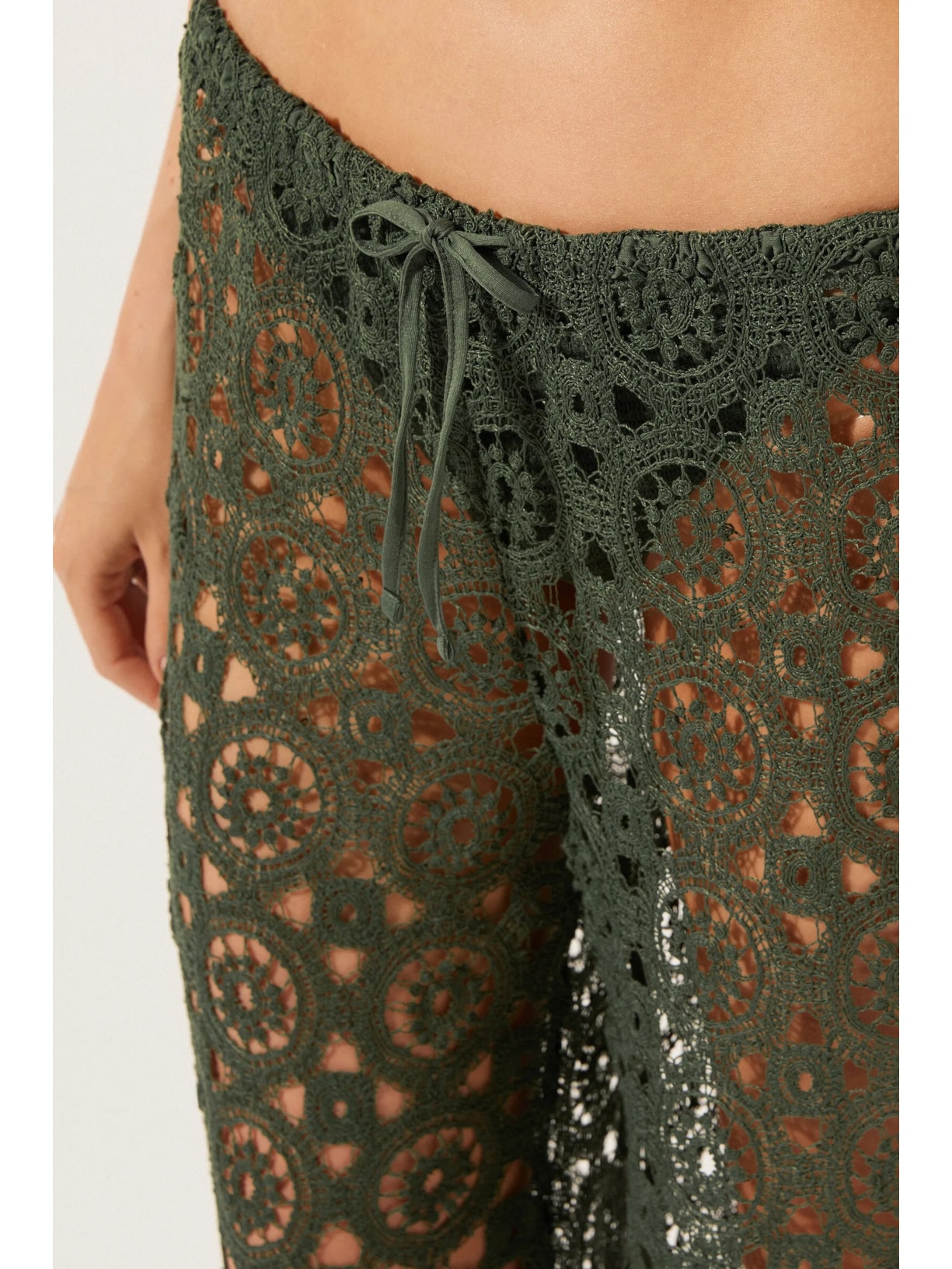 Calça Pantalona Em Crochê Geométrico Verde Calzedonia