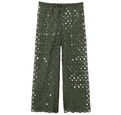 Calça Pantalona Em Crochê Geométrico - Verde