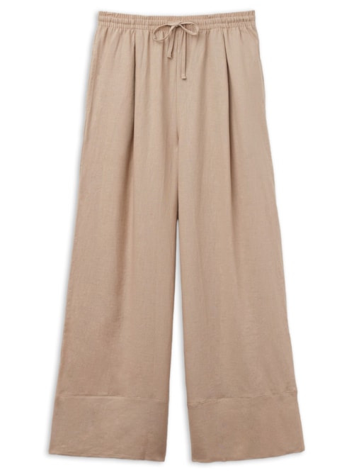 Calça Pantalona Em Linho e Viscose - Bege