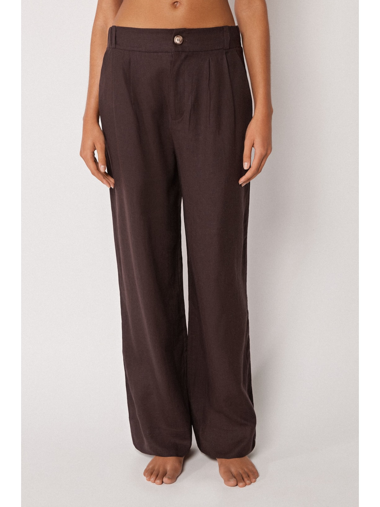 Calça Pantalona Em Linho e Viscose Marrom Calzedonia