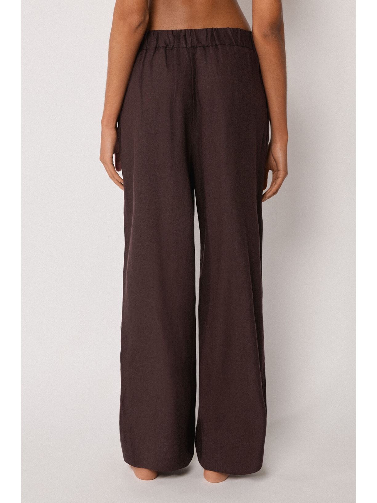 Calça Pantalona Em Linho e Viscose Marrom Calzedonia