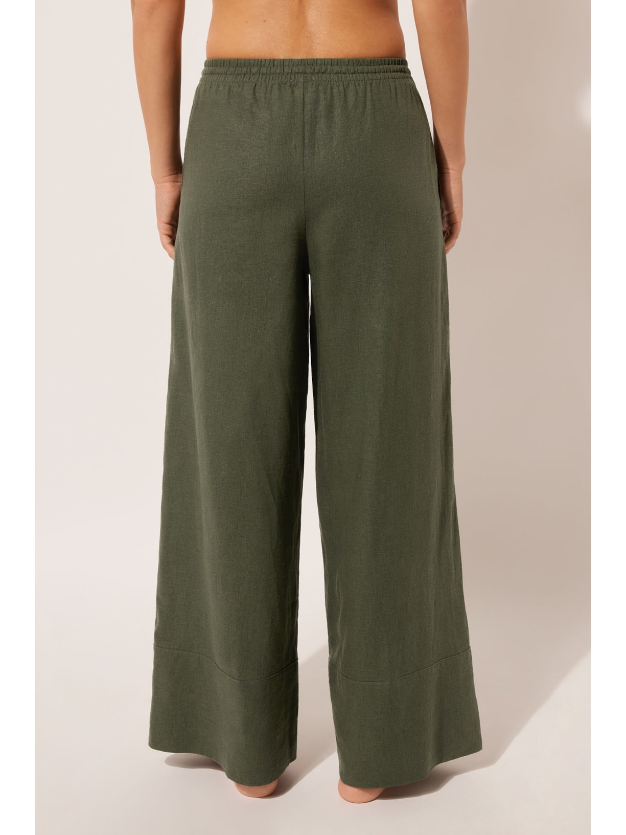 Calça Pantalona Em Linho e Viscose Verde Calzedonia