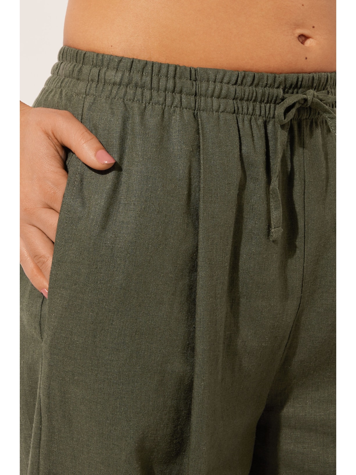 Calça Pantalona Em Linho e Viscose Verde Calzedonia