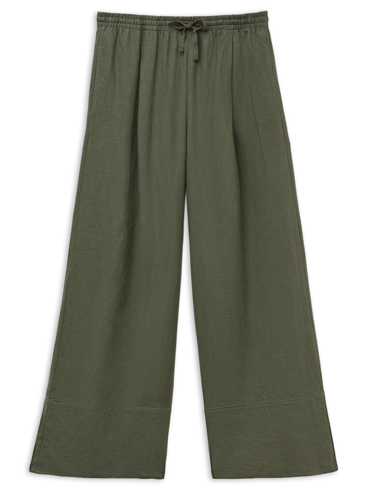 Calça Pantalona Em Linho e Viscose Verde Calzedonia
