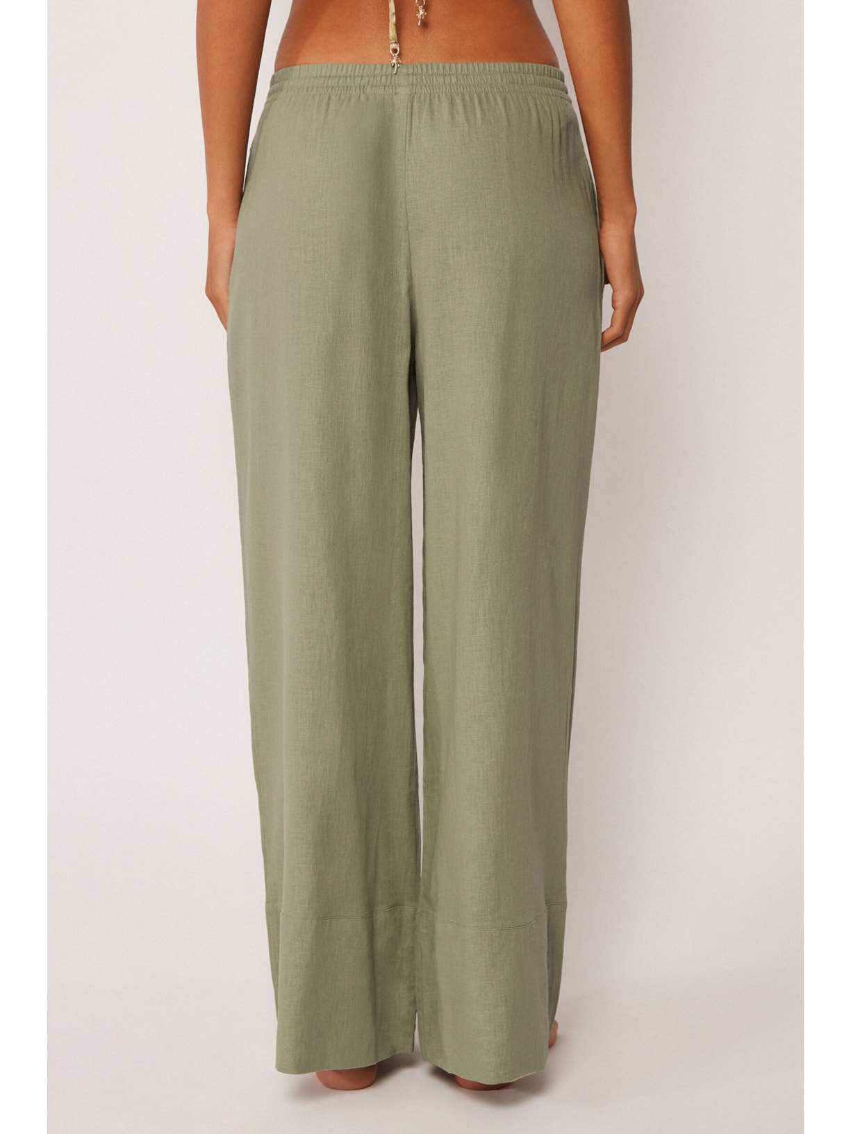 Calça Pantalona Em Linho e Viscose Verde Calzedonia