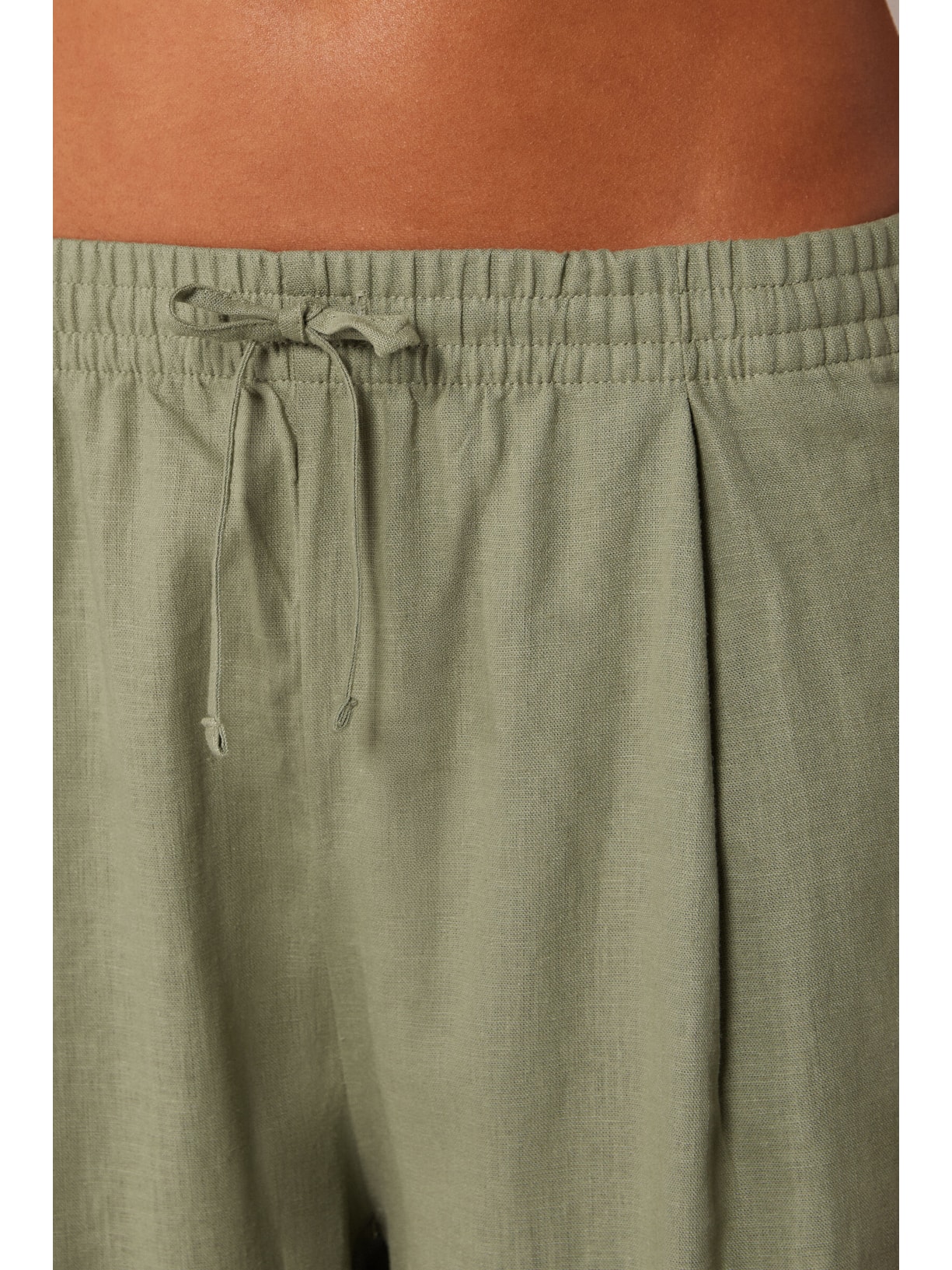 Calça Pantalona Em Linho e Viscose Verde Calzedonia