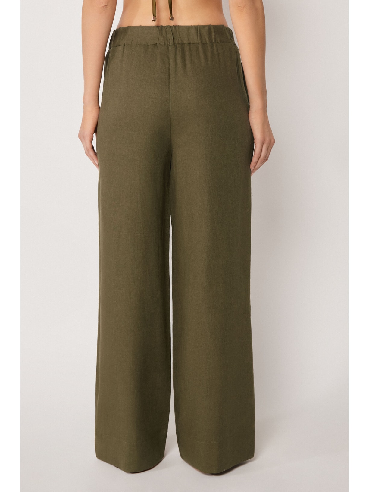 Calça Pantalona Em Linho e Viscose Verde Calzedonia