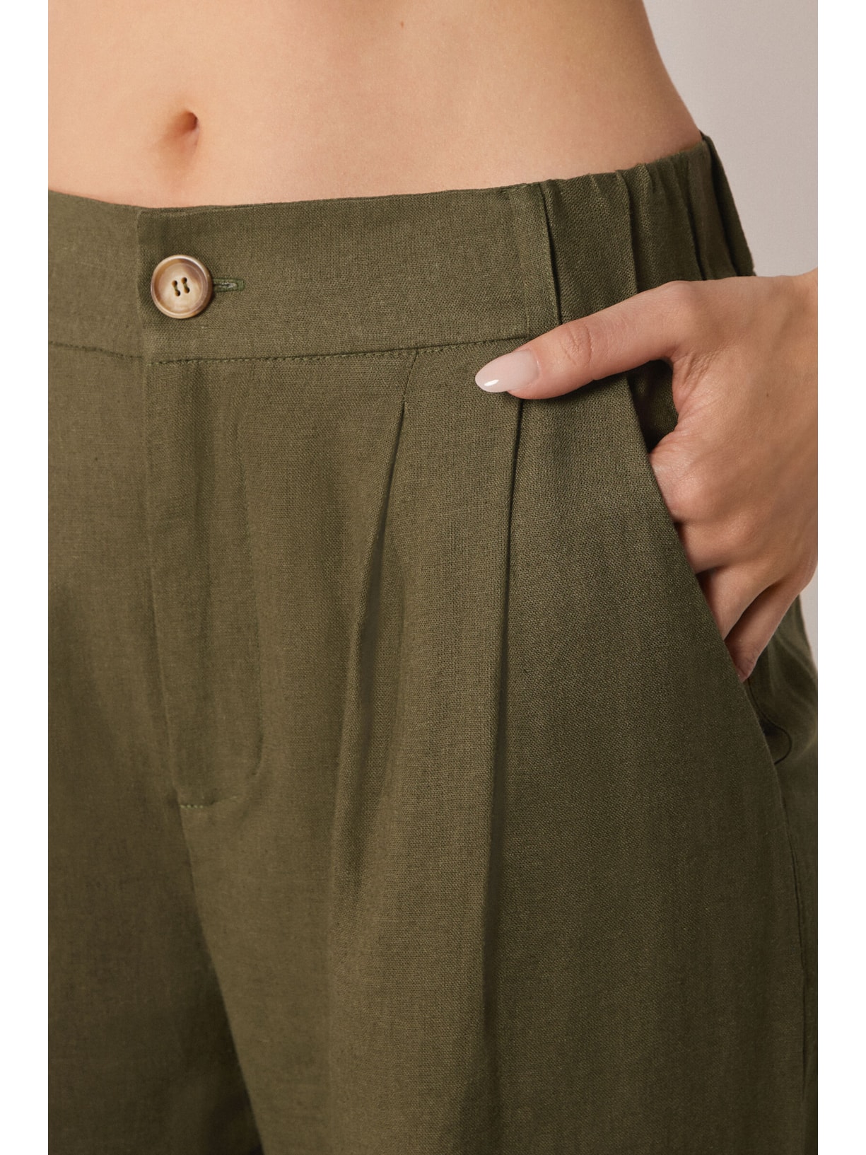 Calça Pantalona Em Linho e Viscose Verde Calzedonia