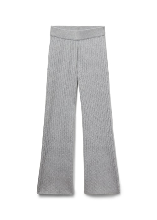 Calça Pantalona Em Malha Com Efeito Trançado - Cinza