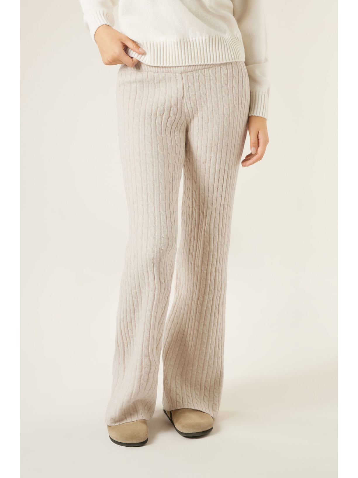 Calça Pantalona Em Malha Com Efeito Trançado Off-White Calzedonia