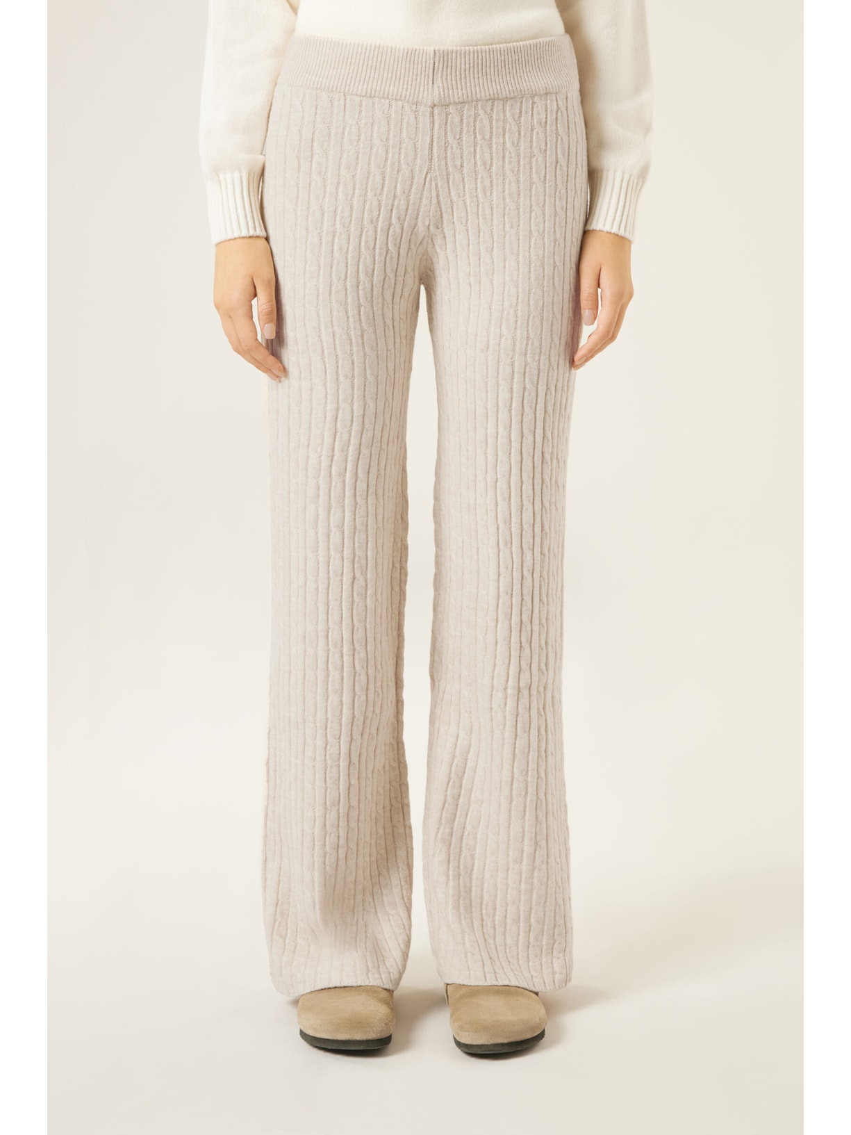 Calça Pantalona Em Malha Com Efeito Trançado Off-White Calzedonia