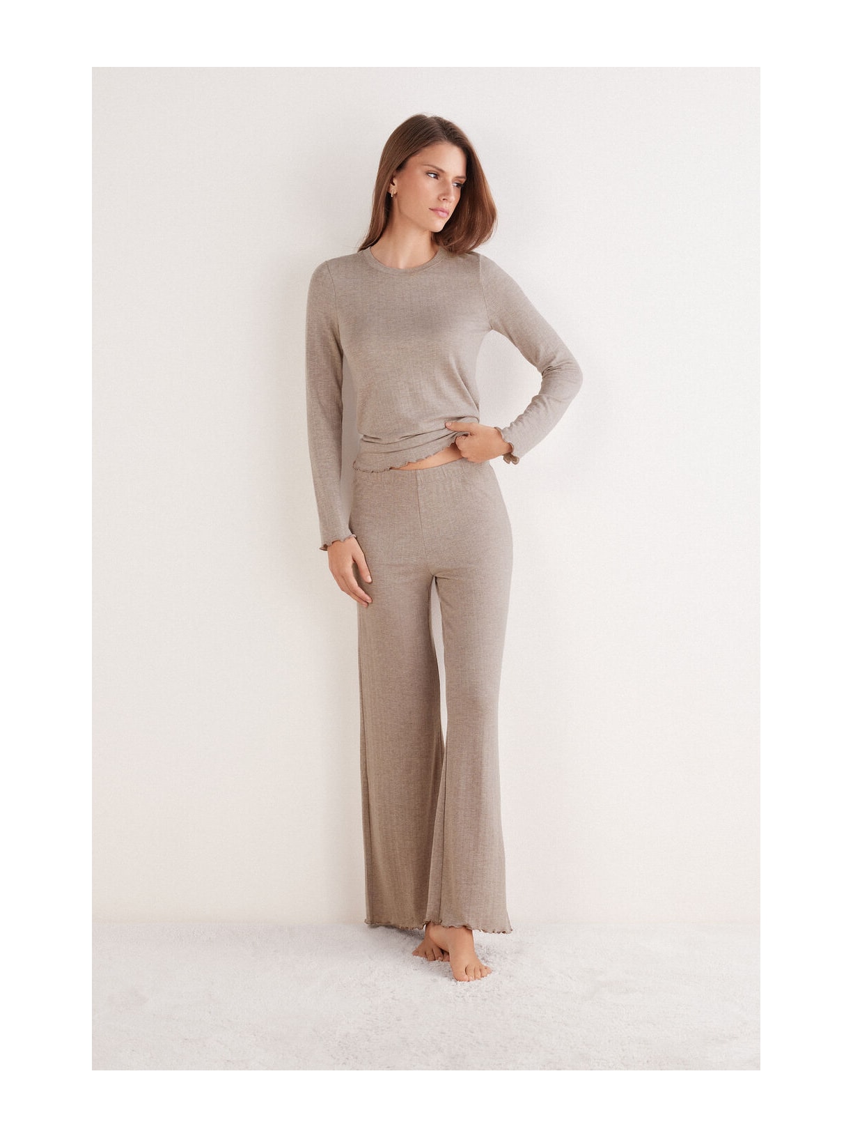 Calça Pantalona Em Modal Com Cashmere Luxury Softness Marrom Intimissimi