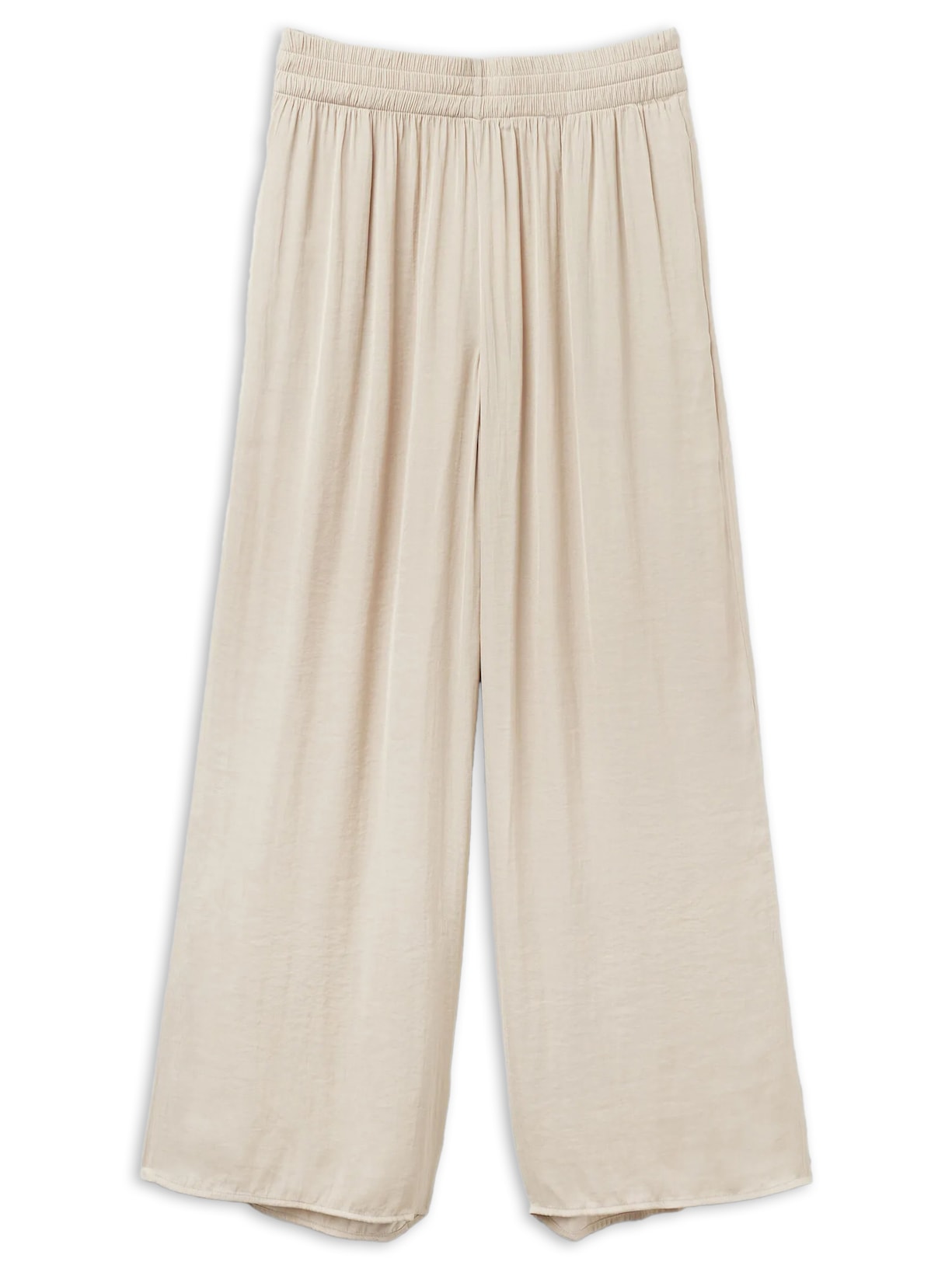 Calça Pantalona Em Tecido Brilhante - Bege