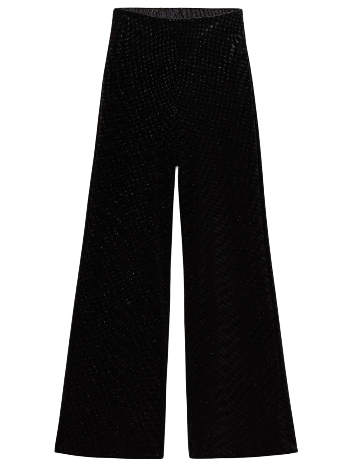 Calça Pantalona Em Veludo Brilhante - Preto
