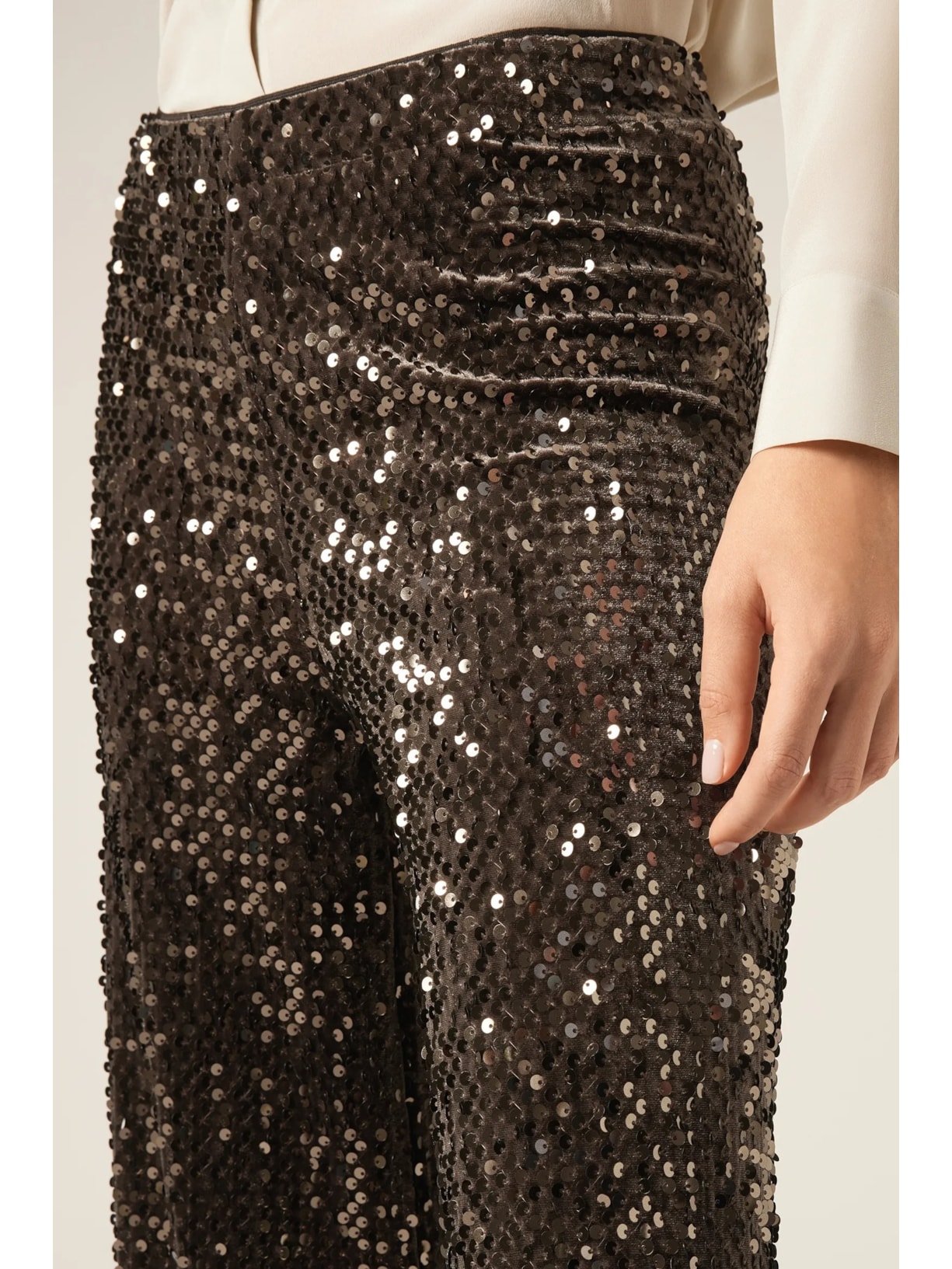 Calça Pantalona Em Veludo e Paetê Marrom Calzedonia