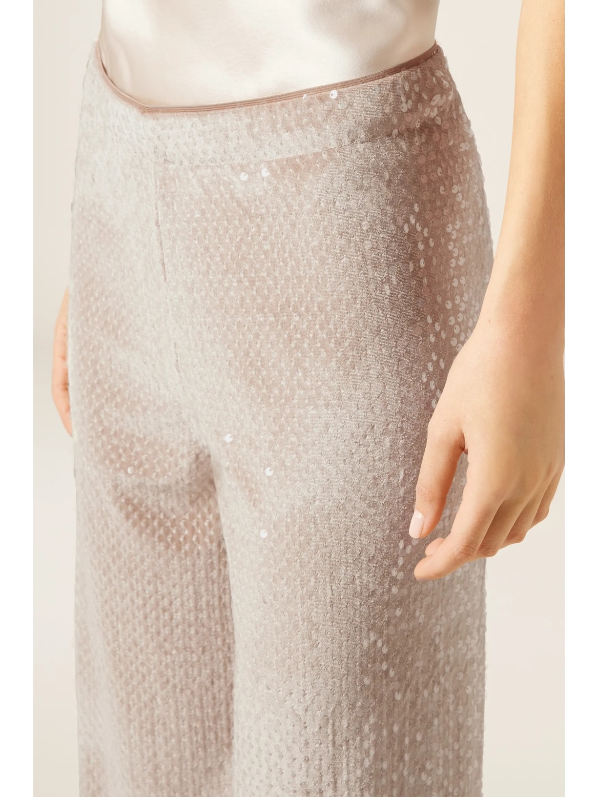 Calça Pantalona Em Veludo e Paetê Off-White Calzedonia