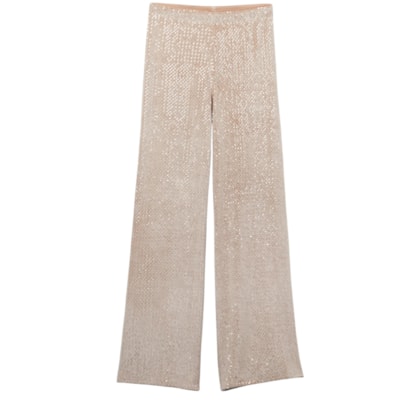 Calça Pantalona Em Veludo e Paetê - Off-White