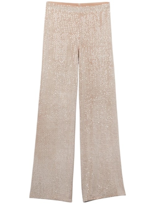 Calça Pantalona Em Veludo e Paetê - Off-White