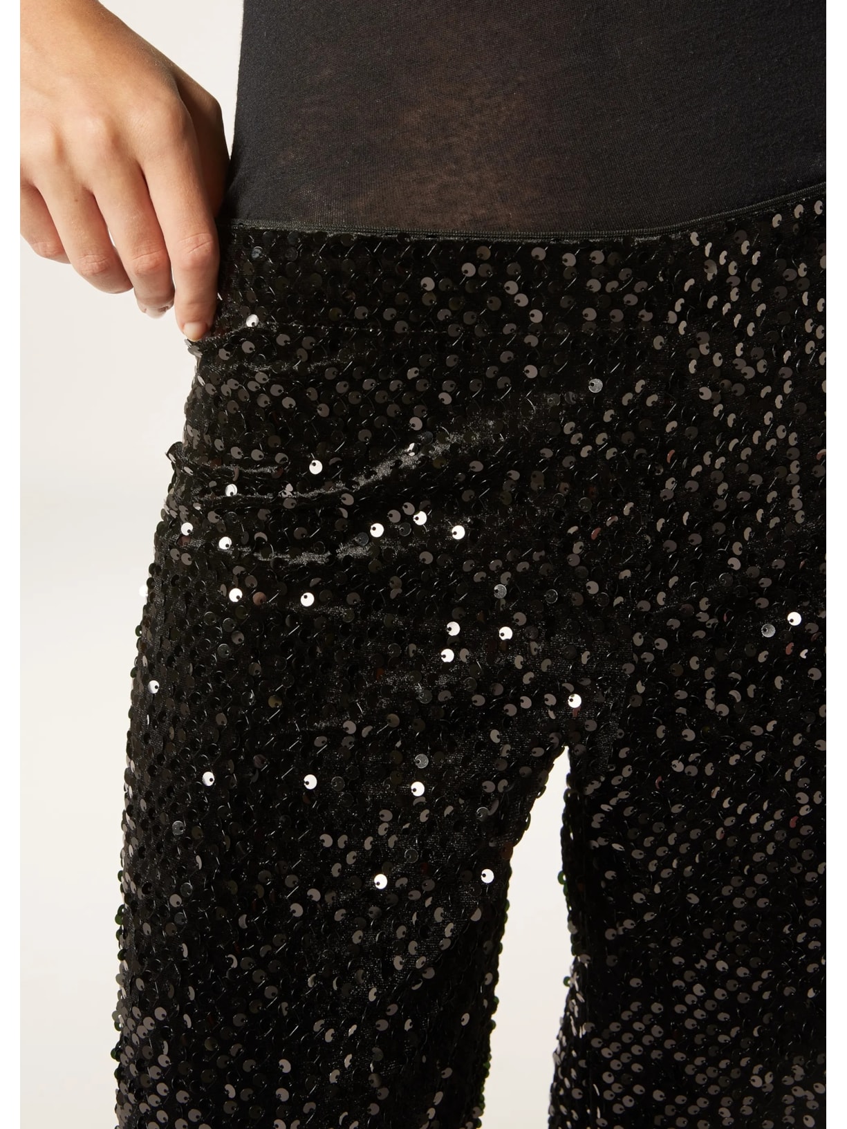 Calça Pantalona Em Veludo e Paetê Preto Calzedonia