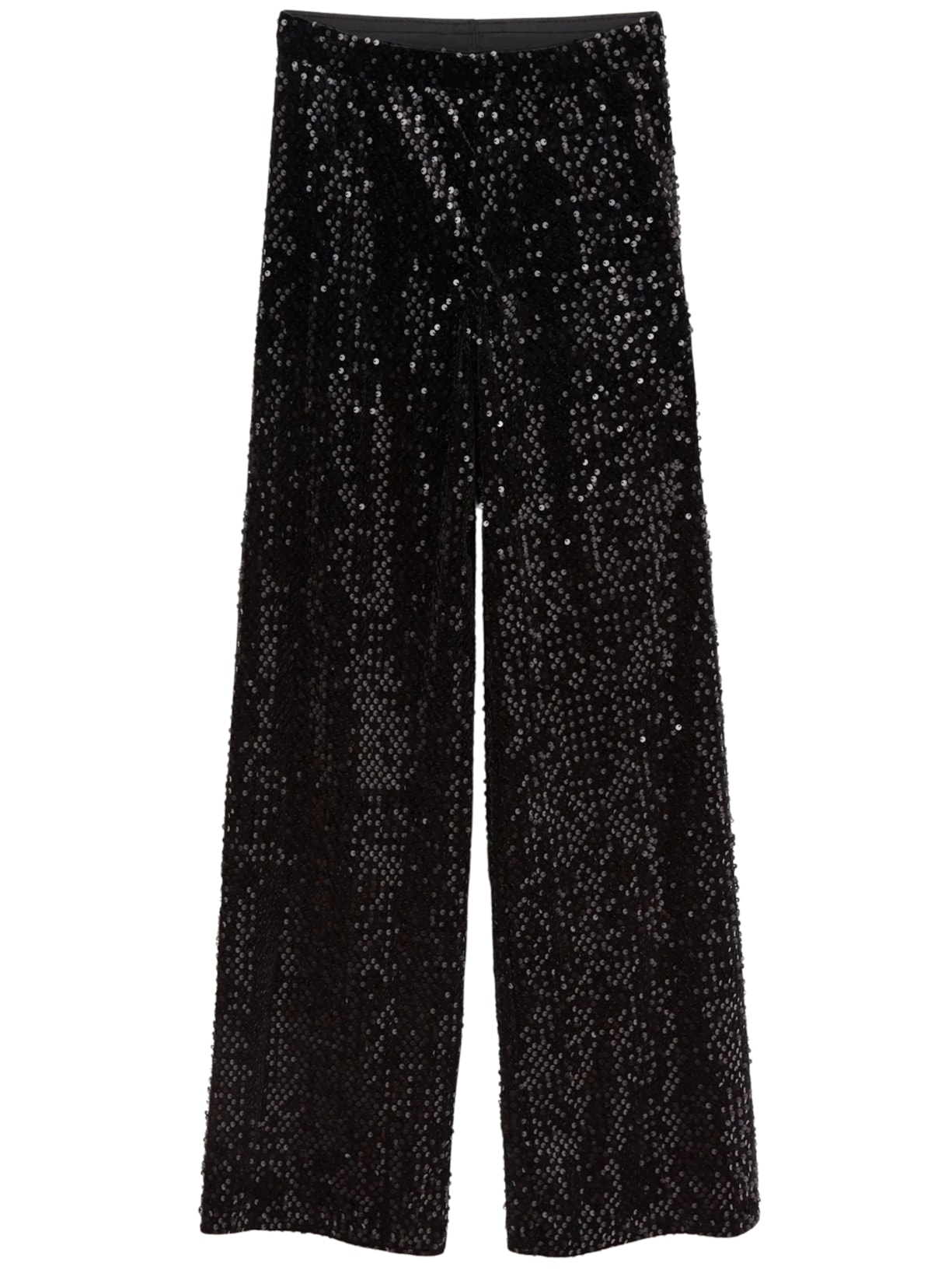 Calça Pantalona Em Veludo e Paetê - Preto