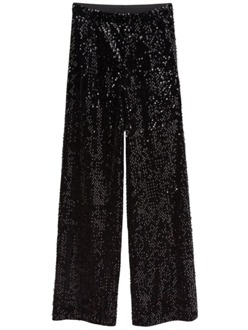 Calça Pantalona Em Veludo e Paetê - Preto