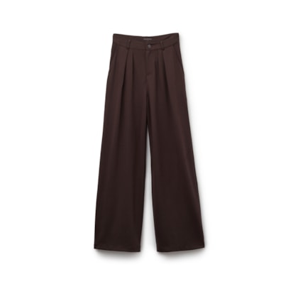Calça Pantalona Em Viscose Com Pregas - Marrom