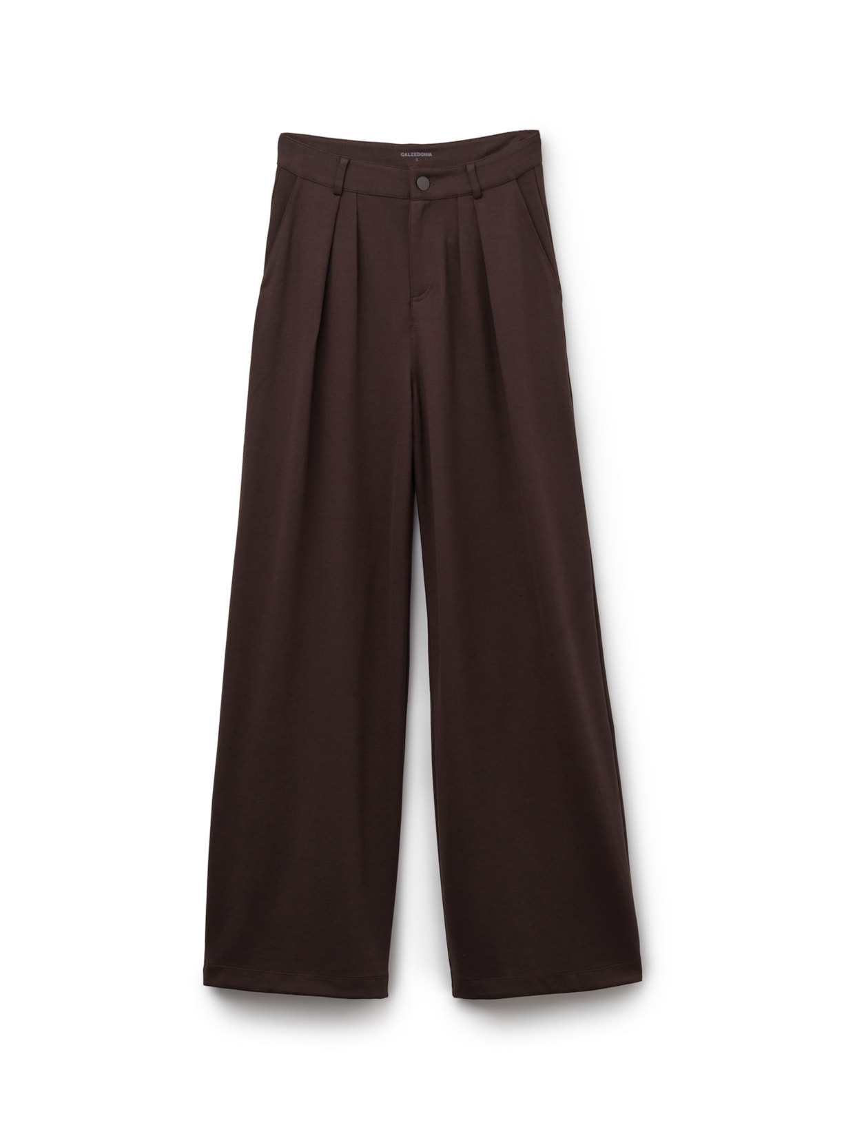 Calça Pantalona Em Viscose Com Pregas - Marrom