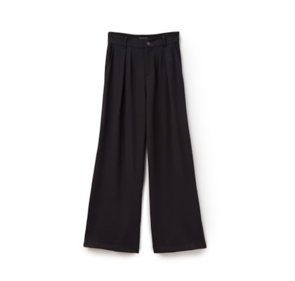 Calça Pantalona Em Viscose Com Pregas - Preto