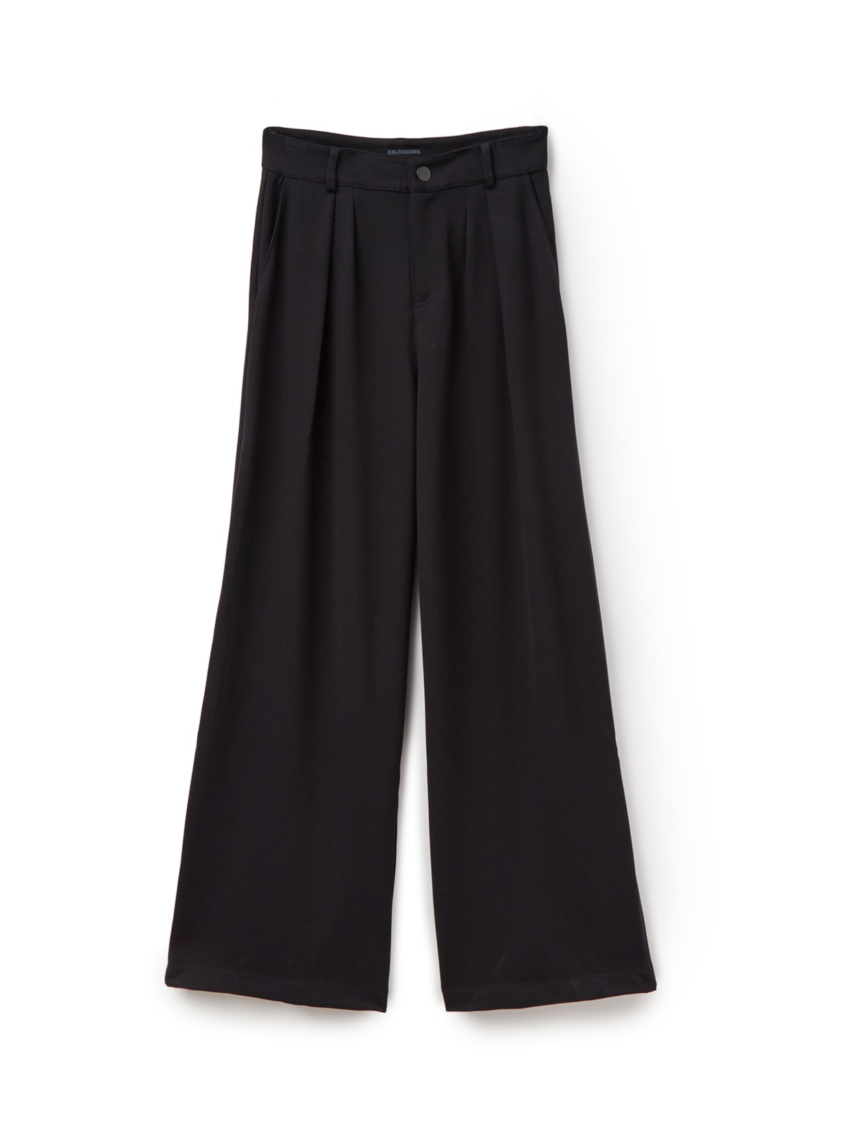 Calça Pantalona Em Viscose Com Pregas - Preto