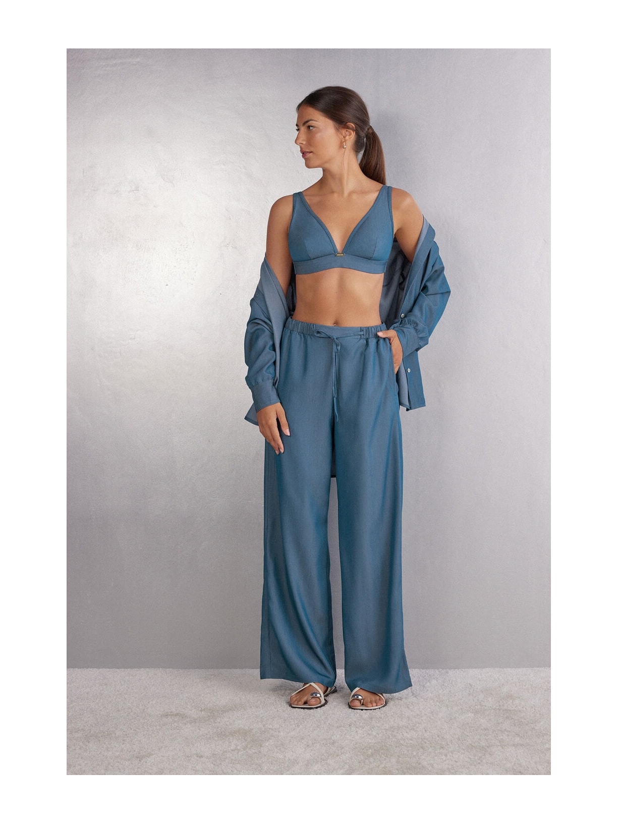 Calça Pantalona Em Viscose Flower Paisley Azul Intimissimi