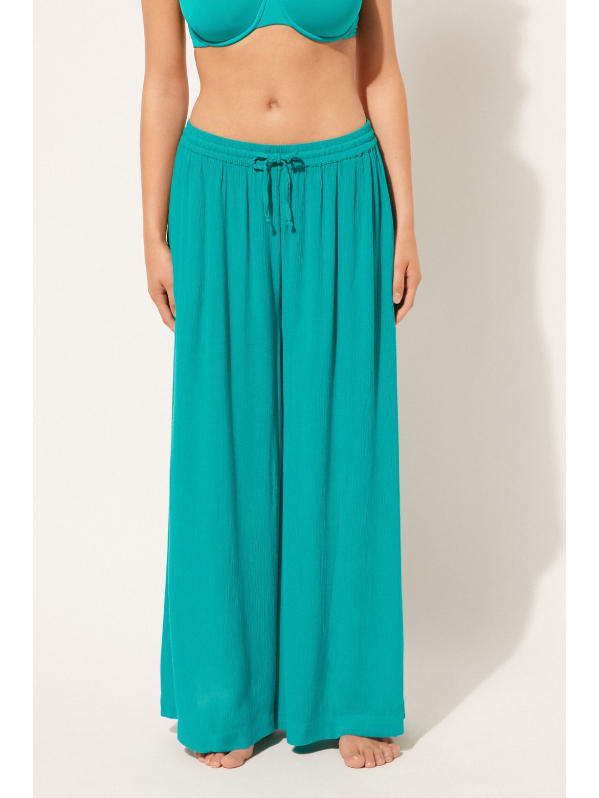 Calça Pantalona Em Viscose Verde Calzedonia