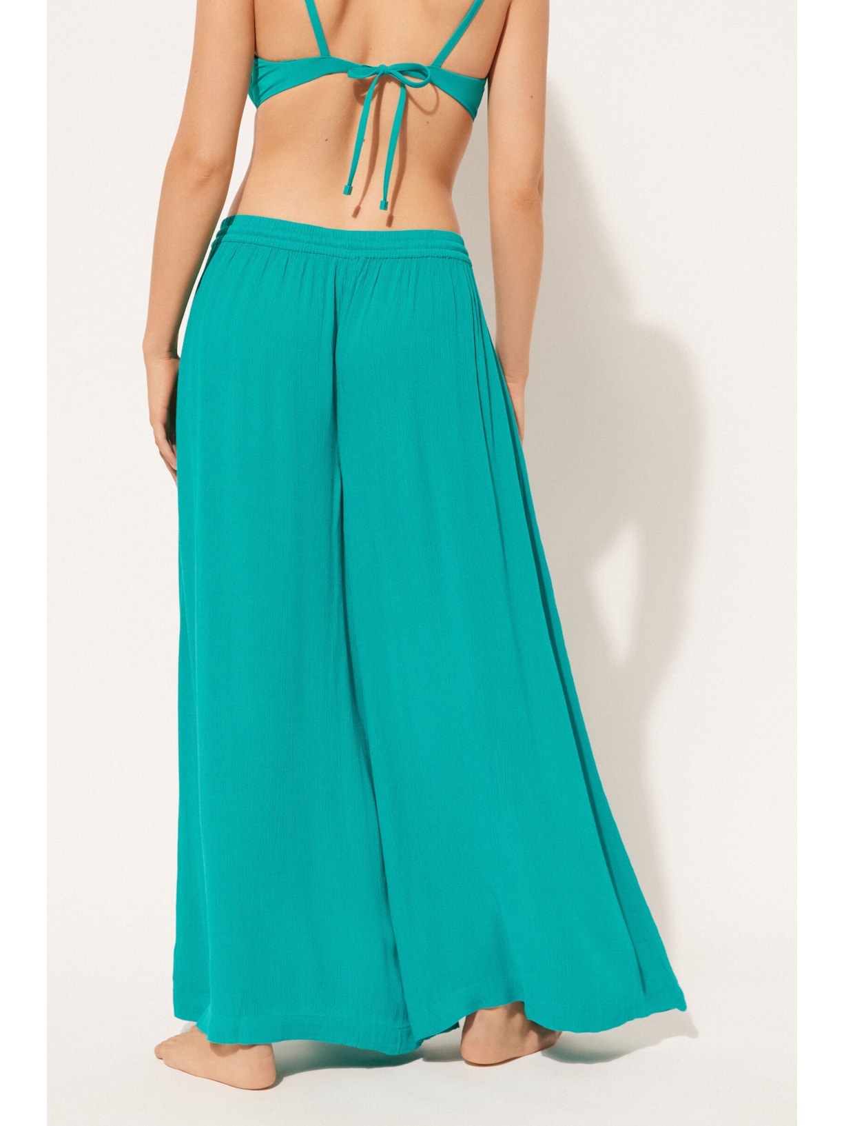 Calça Pantalona Em Viscose Verde Calzedonia