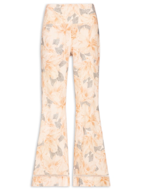Calça Pantalona Estampa Flora - Bege