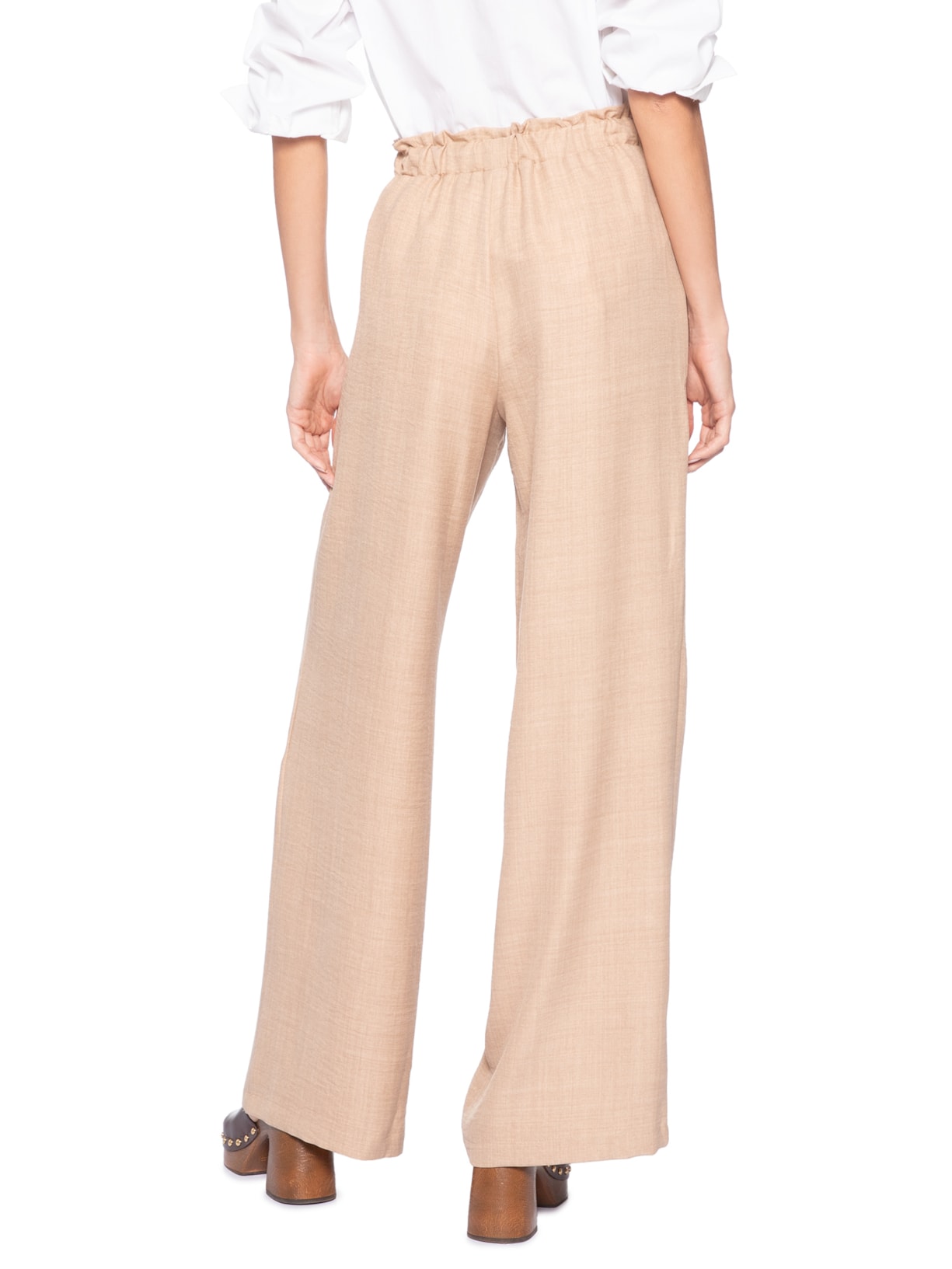 Calça Pantalona Feminina com Amarração Bege Market 33