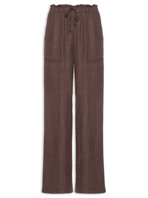 Calça Pantalona Feminina com Amarração - Marrom