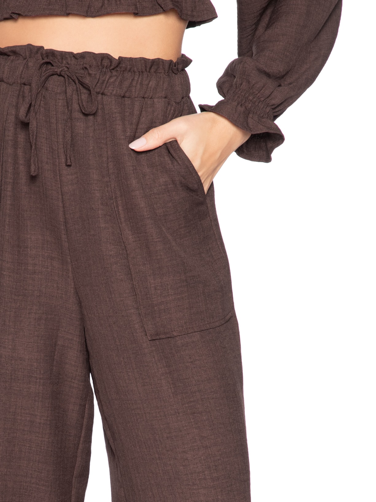 Calça Pantalona Feminina com Amarração Marrom Market 33