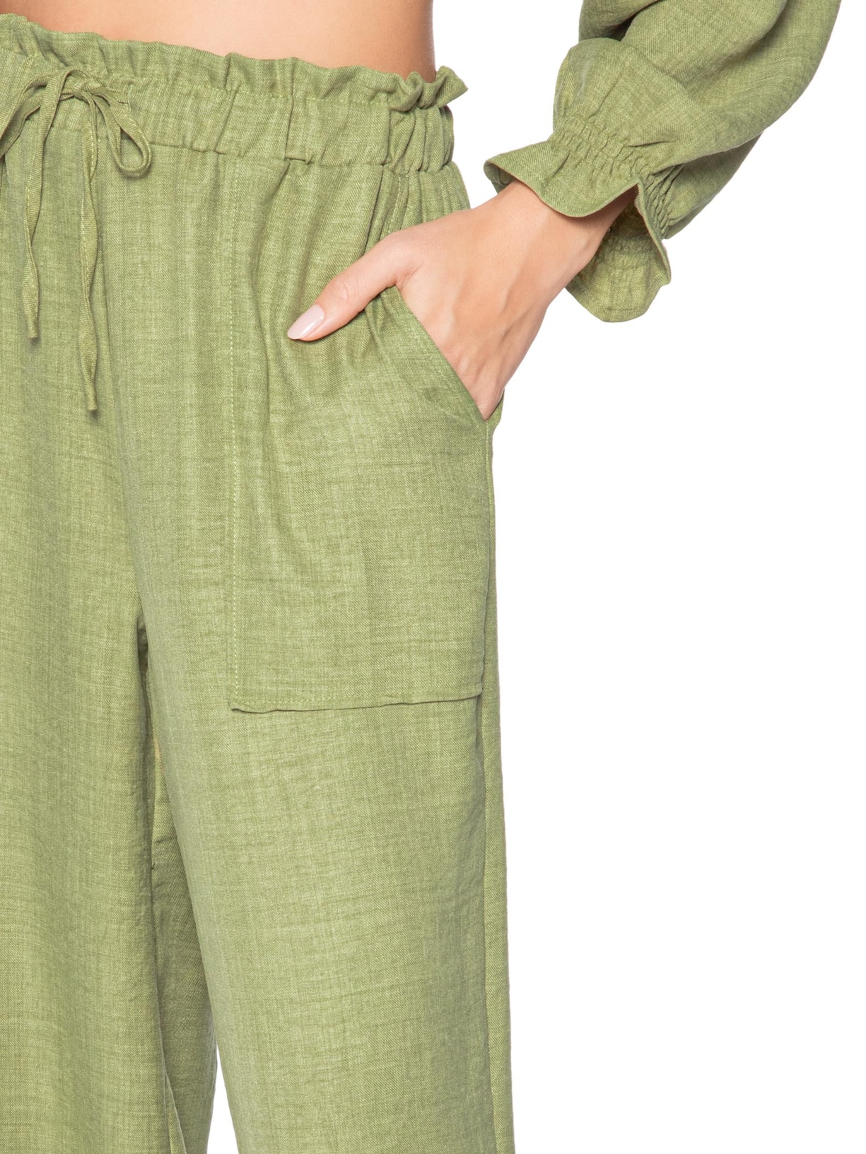 Calça Pantalona Feminina com Amarração Verde Market 33