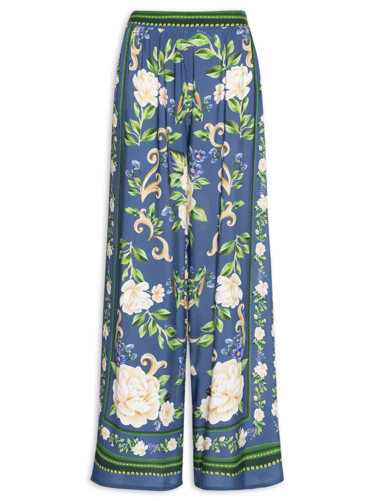 Calça Pantalona Flor Celeste E Azul Farm
