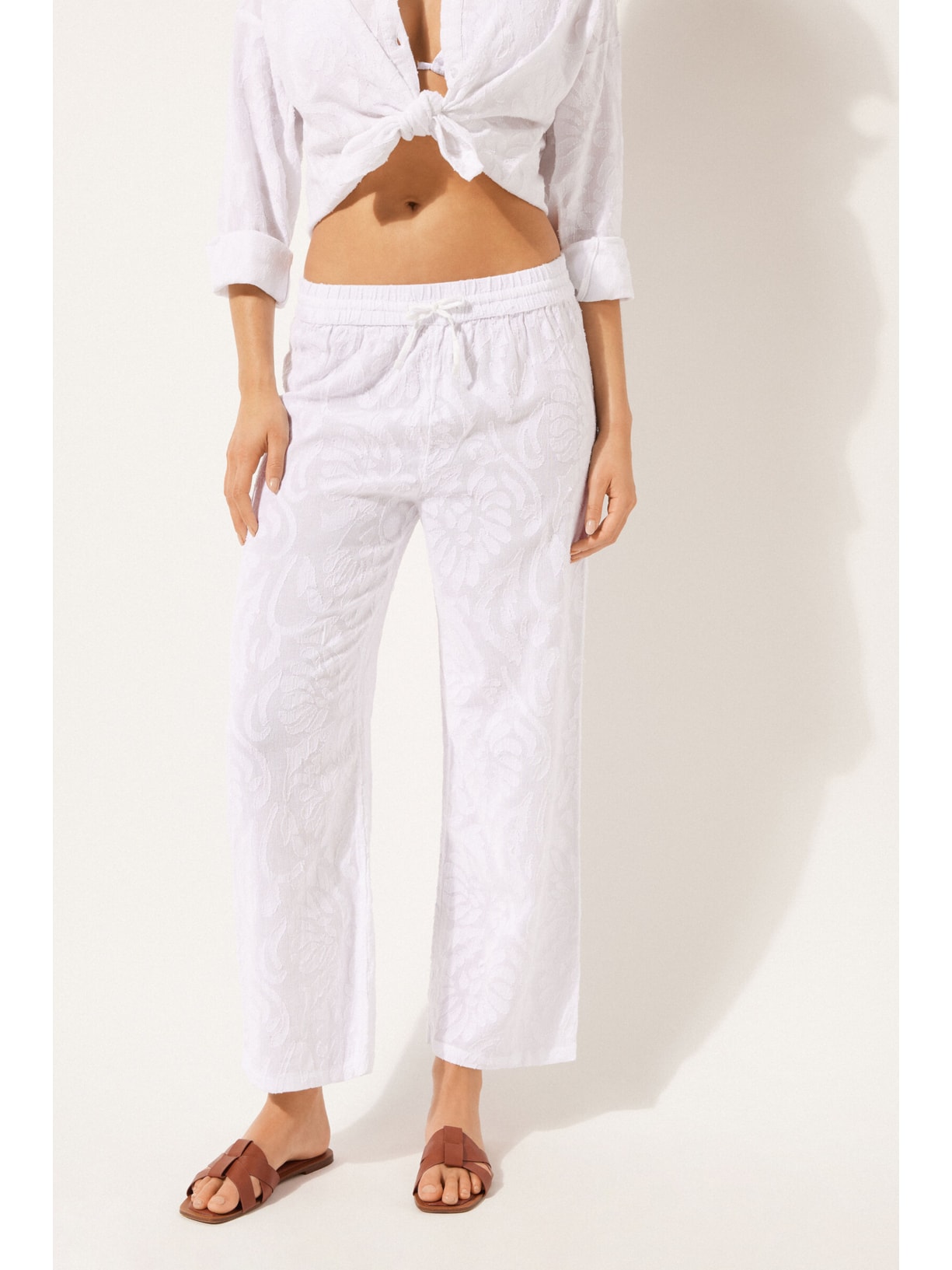 Calça Pantalona Jacquard Branco Calzedonia