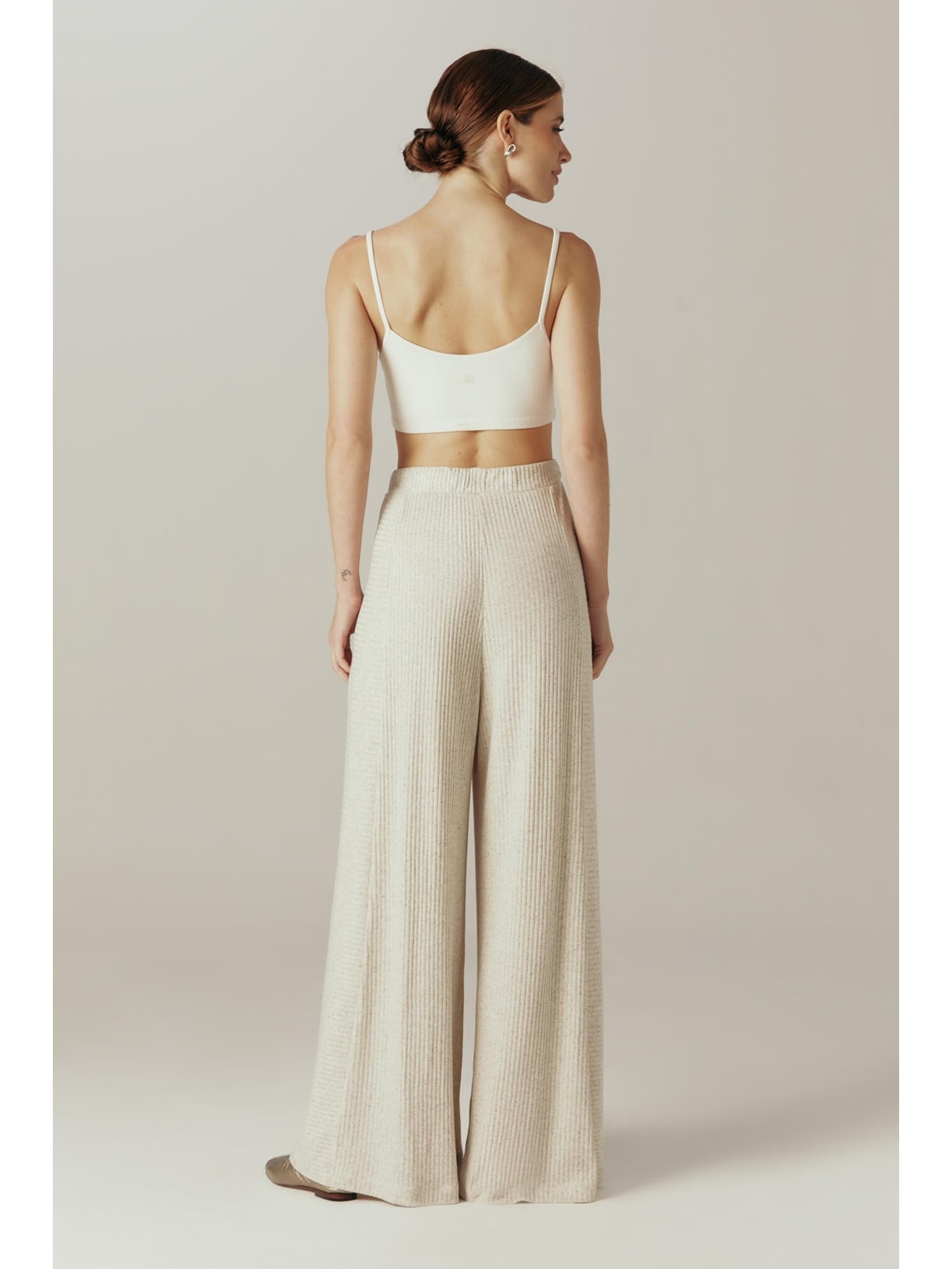 Calça Pantalona Mescla Bege Modal Simone Yogini