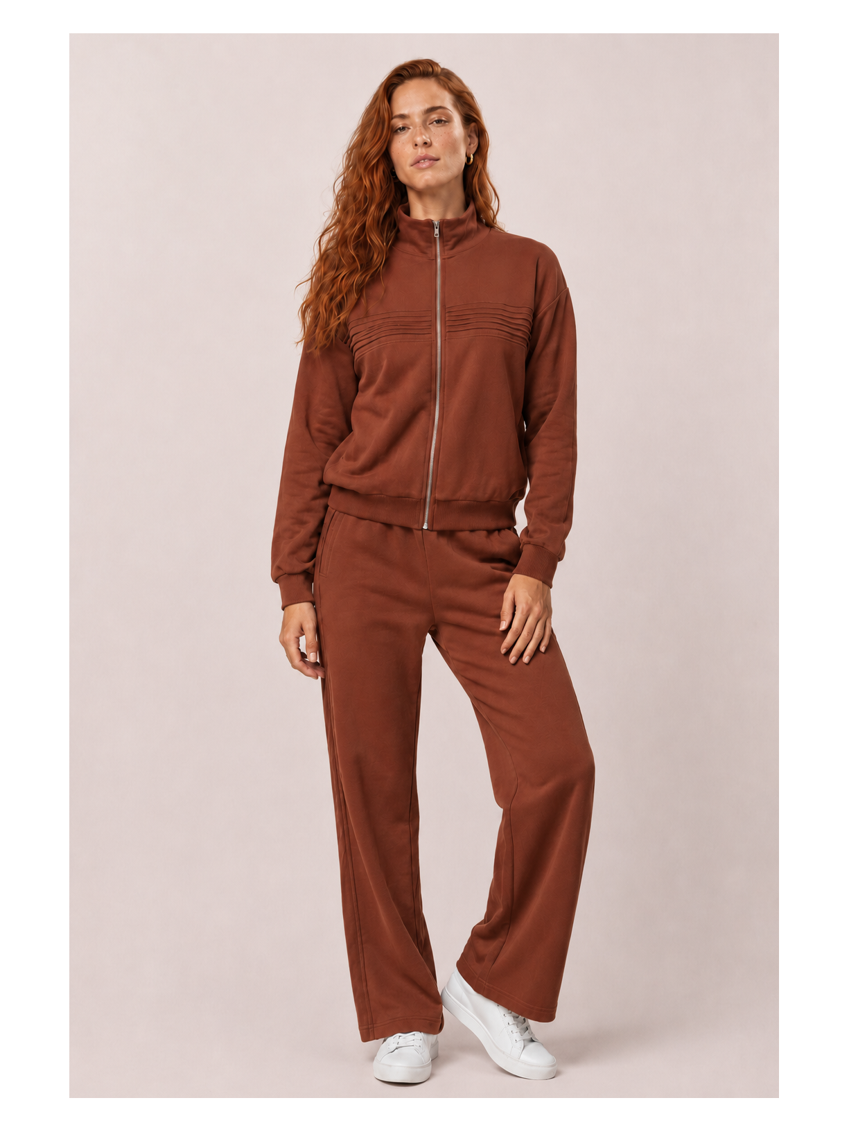 Calça Pantalona Moletom Linhas Outono Marrom Suntime