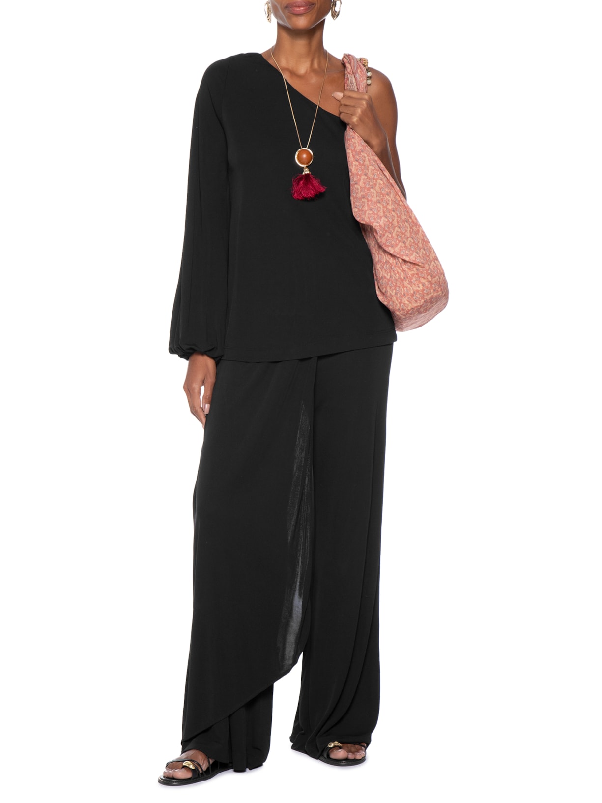 Calça Pantalona Transpasse Preto Maria Filó