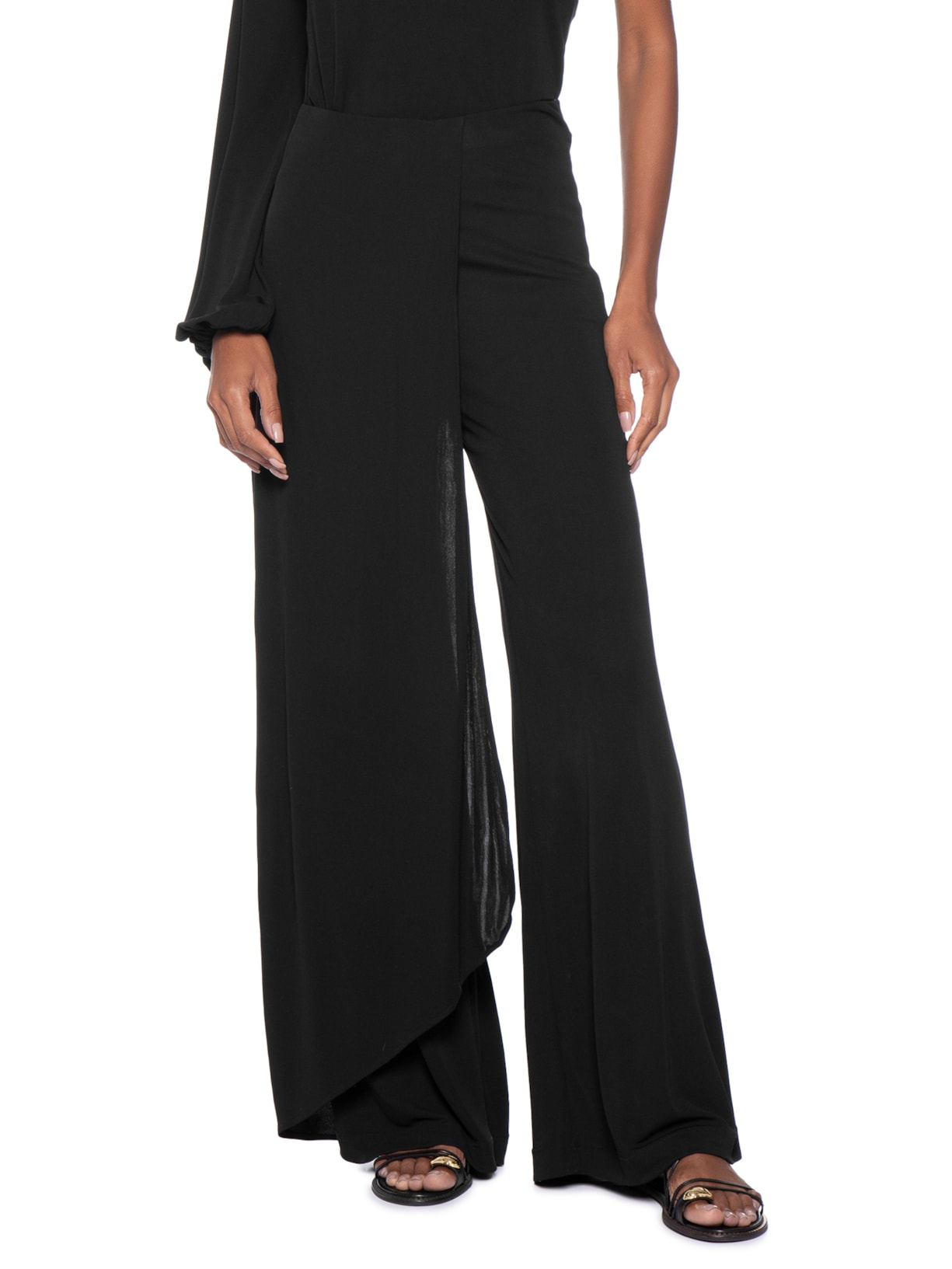 Calça Pantalona Transpasse Preto Maria Filó
