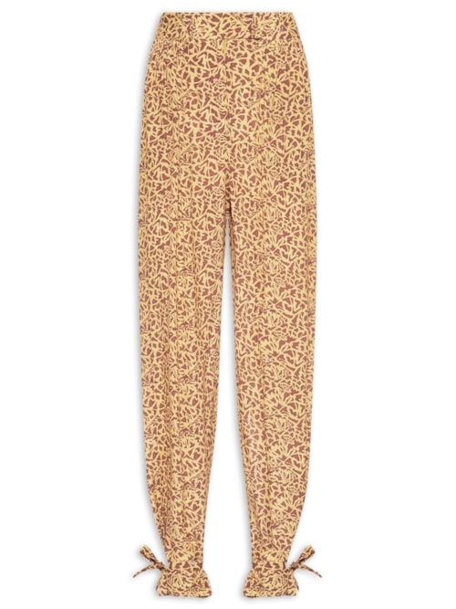 Calça Punho Amarração Estampada - Marrom