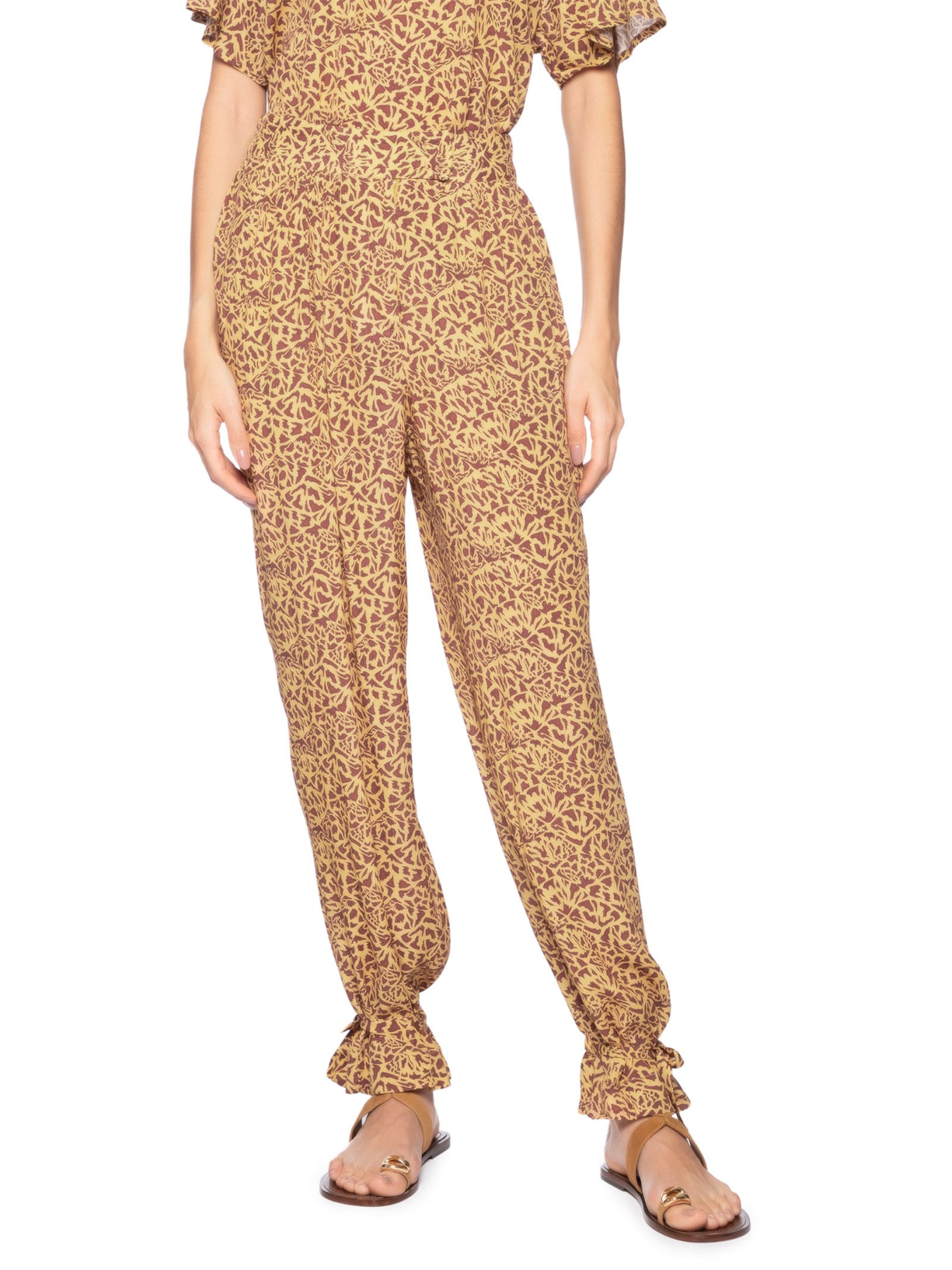 Calça Punho Amarração Estampada Marrom Animale