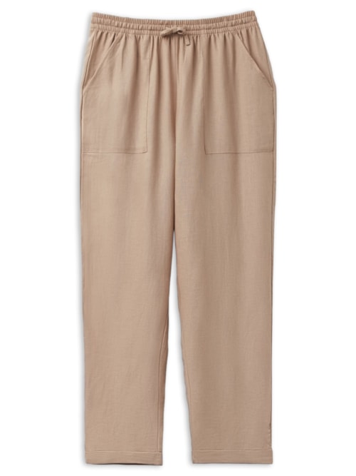 Calça Reta Em Linho e Viscose - Bege