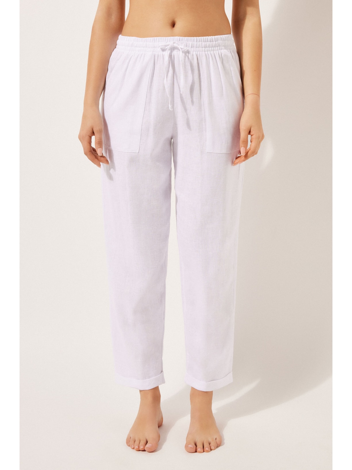 Calça Reta Em Linho e Viscose Branco Calzedonia