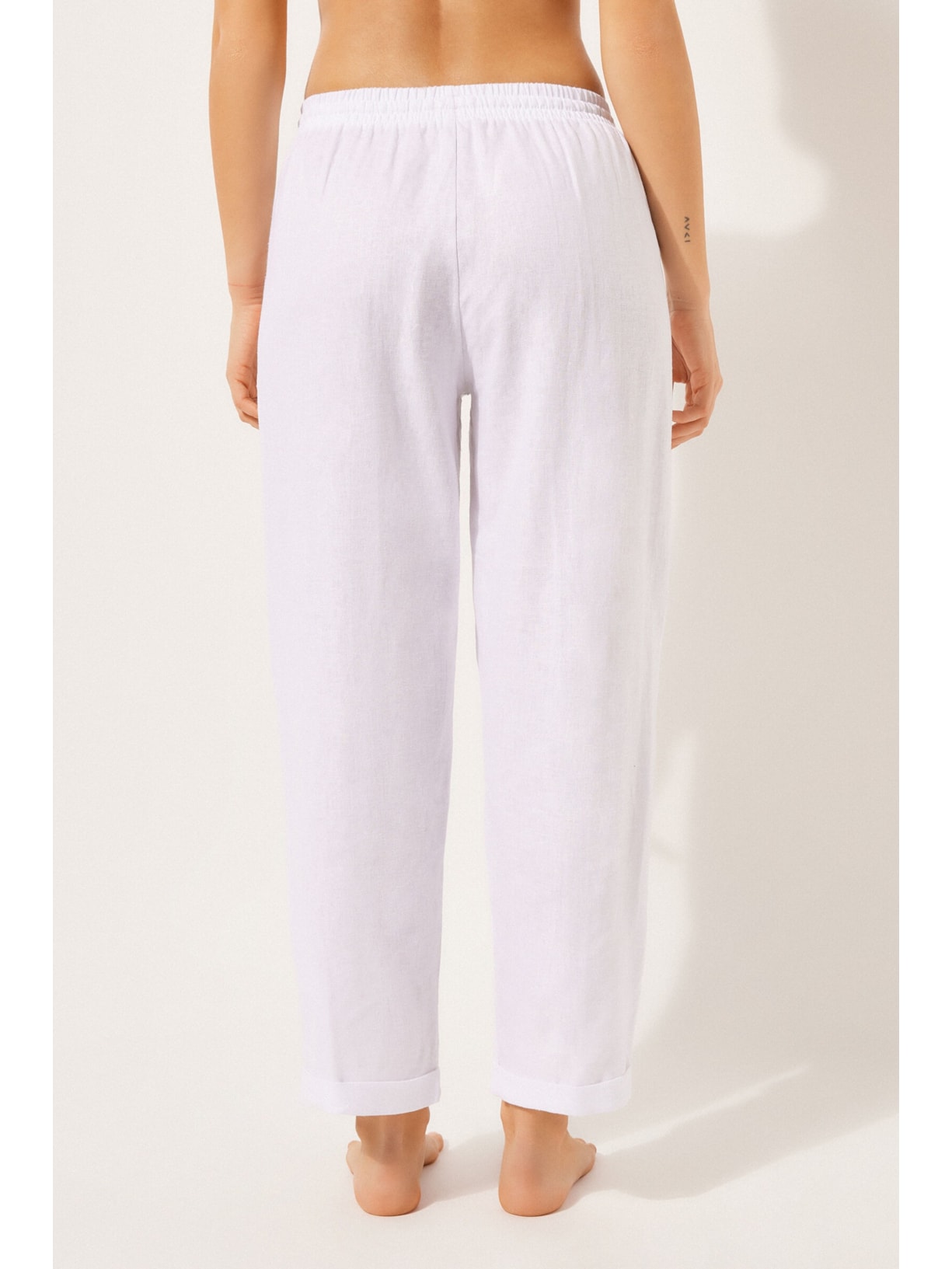 Calça Reta Em Linho e Viscose Branco Calzedonia