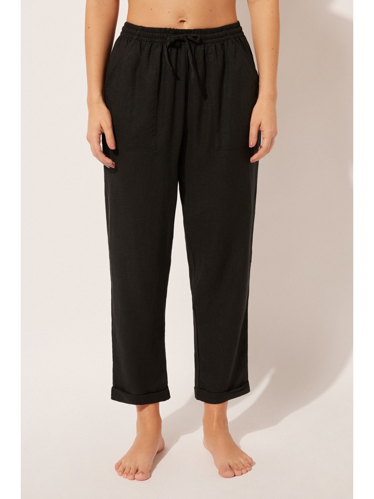 Calça Reta Em Linho e Viscose Preto Calzedonia