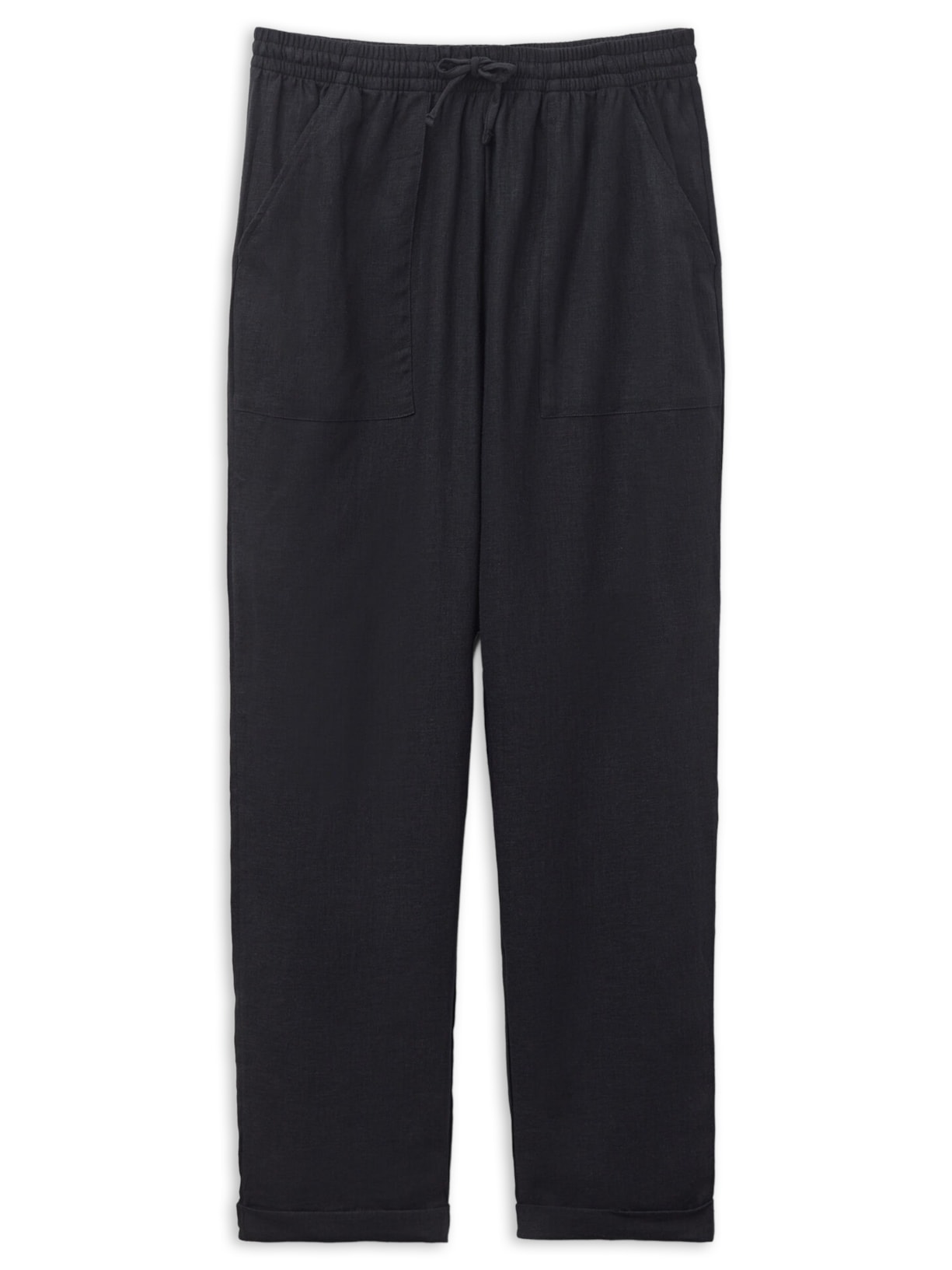Calça Reta Em Linho e Viscose - Preto